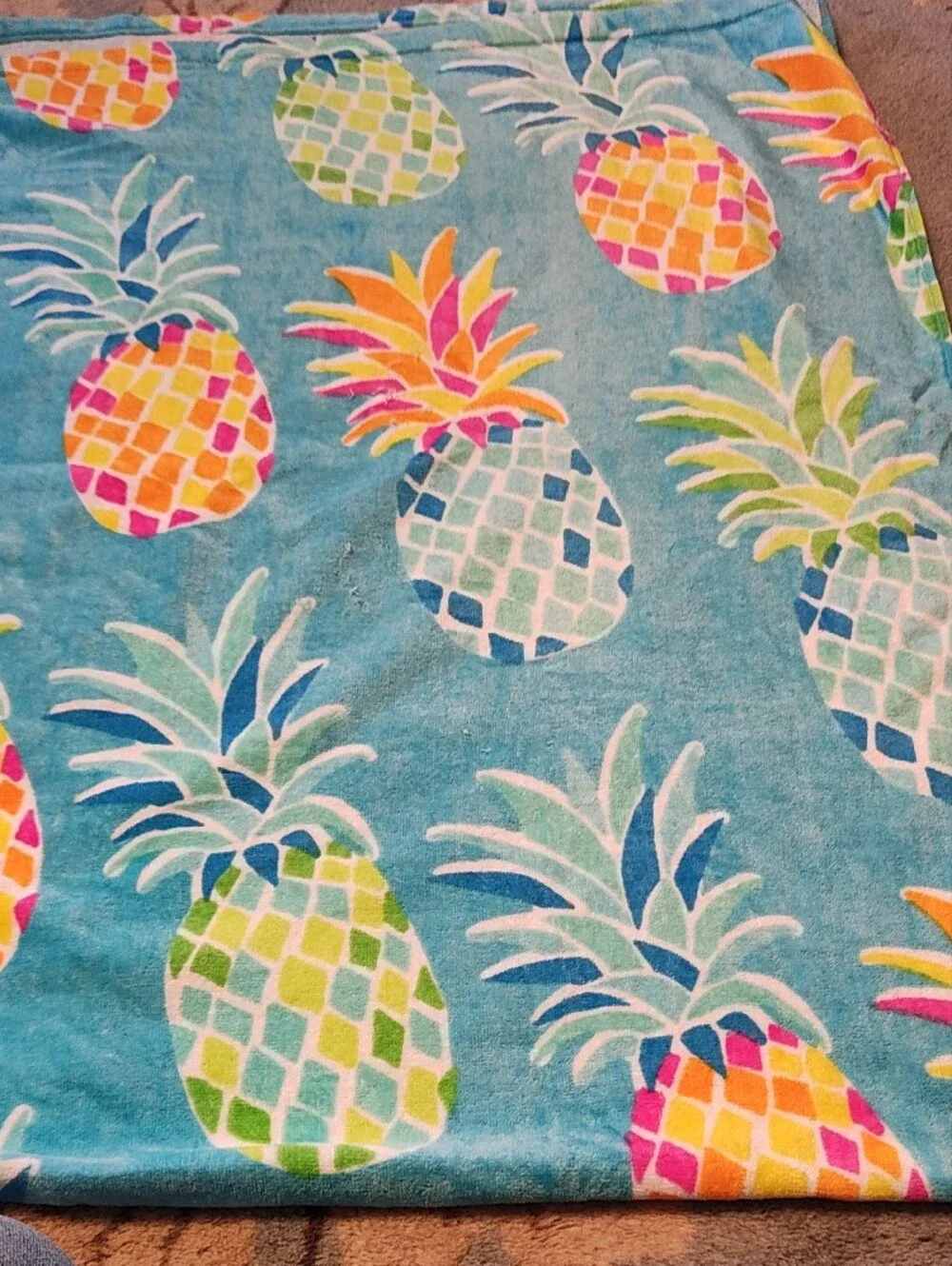 Together Multicolor Pineapple Print Blue Beach Towel